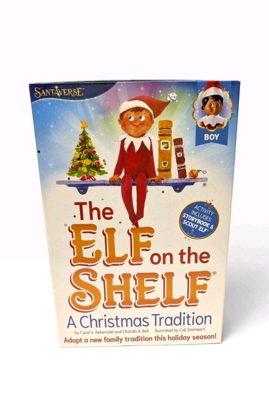 Elf on the Shelf A Christmas Tradition Boy Dark Skin Scout Doll Book Set Red NEW